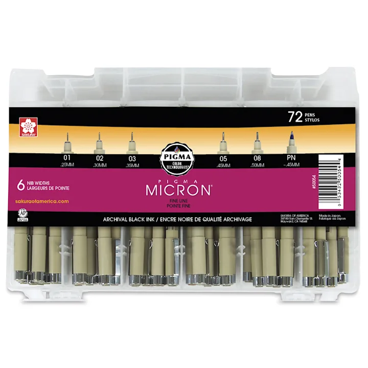 Sakura Pigma Micron Pens Set of 72, Black, Assorted Sizes BLICK Art
