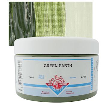 Open in modal - Old Holland New Masters Classic Acrylic Paint - Green Earth, 250 ml jar and swatch