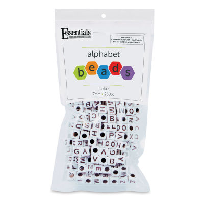 Essentials by Leisure Arts Alphabet Beads - Square, White with Black Letters, 7 mm, Package of 250