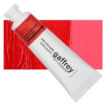 Open in modal - Gaffrey Art Material Standard Body Acrylic Paint - Cadmium Red Light Hue, 59 ml tube and swatch