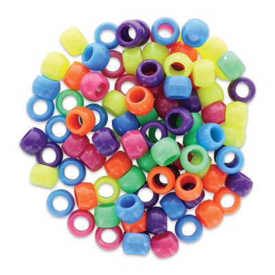Essentials by Leisure Arts Pony Beads - Neon, Opaque, 6mm x 9mm, 1 lb, Tub (Close-up of beads)