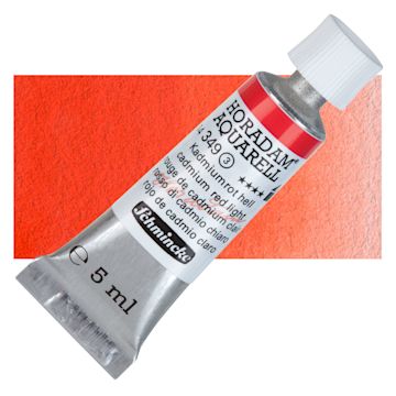 Open in modal - Schmincke Horadam Aquarell Artist Watercolor - Cadmium Red Light, 5 ml tube and swatch