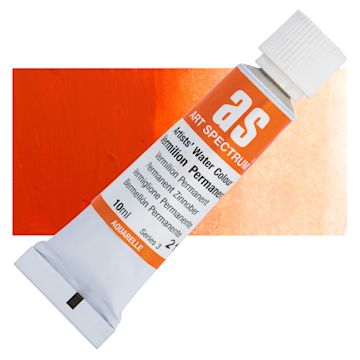 Open in modal - Art Spectrum Artists’ Watercolor Tube - Vermilion Permanent, 10 ml tube and swatch