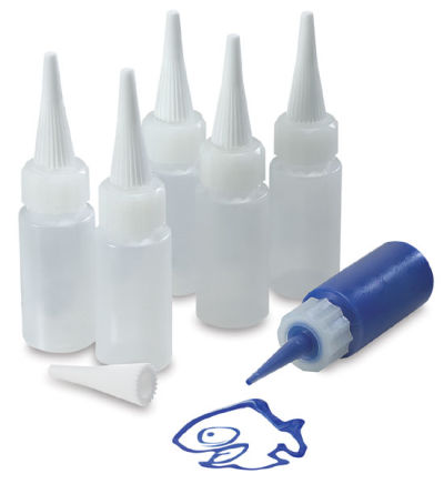 Detailer Writers - Package of 6 bottles shown wiht one filled with blue paint