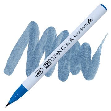 Open in modal - Kuretake Zig Clean Color Real Brush Pen - Dull Blue pen and swatch