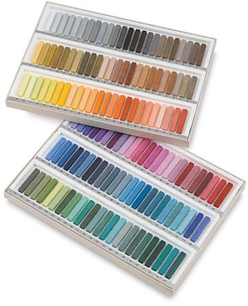 Open in modal - Holbein Artists' Soft Pastel Set - Set of 144 Assorted Colors shown open in package trays