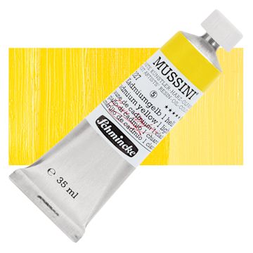 Open in modal - Schmincke Mussini Oil Color - Cadmium Yellow 1 Light, 35 ml tube and swatch