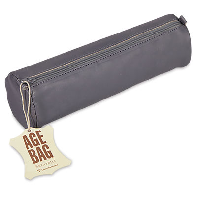 Clairefontaine Round Leather Pencil Cases - Side view of closed Grey Pencil Case