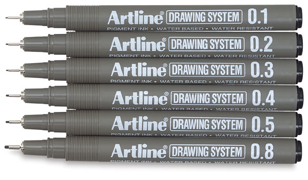 Artline Drawing System Pens, 0.2, 0.4, 0.6, 0.8 mm Writing Widths, Black, 4  Pack (EK-230-4PW2)