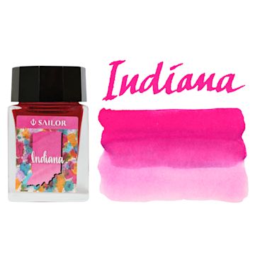 Open in modal - Sailor USA State Ink - Indiana, Pink, 20 ml, swatch and bottle