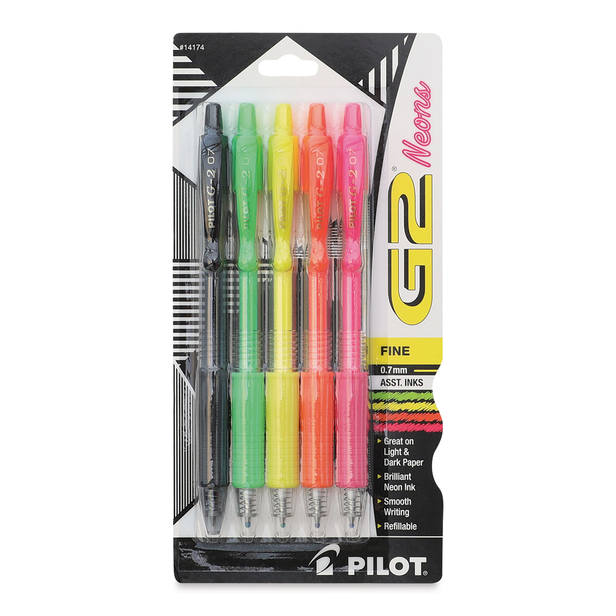 Pilot G2 Gel Pens - Neon Colors, 0.7 mm, Fine, Set of 5