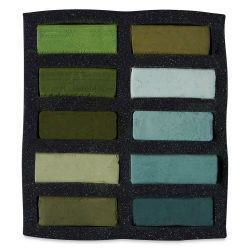Art Spectrum Extra Soft Square Pastel - Greens Set of 10 shown in tray