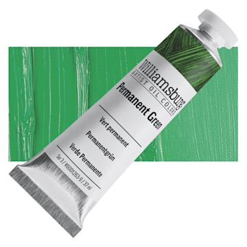 Open in modal - Williamsburg Handmade Oil Paint - Permanent Green, 37 ml tube and swatch