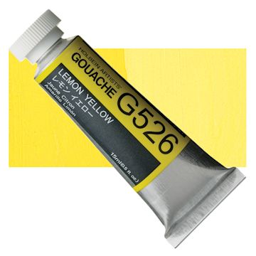 Open in modal - Holbein Artists' Gouache - Lemon Yellow Primary, 15 ml tube and swatch