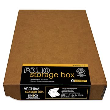 Open in modal - Lineco Folio Archival Storage Box - Tan, Faux Leather, 11" x 14" with label