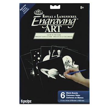 Open in modal - Royal & Langnickel Engraving Art Blank Board - Glow in the Dark, 11" x 14", Pkg of 6 - front of packaging