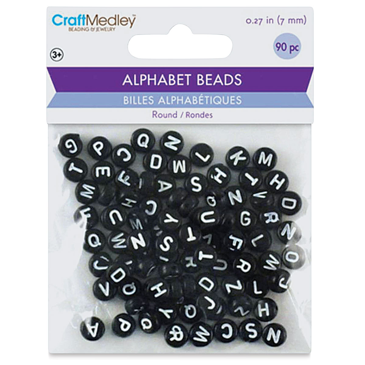 Craft Medley Alphabet Beads - White with Black Letters, Package of