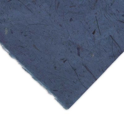 Black Ink Thai Banana Paper - Corner of Blue paper to show color and texture
