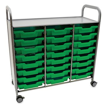 Open in modal - Gratnells Callero Plus Cart - Treble Cart, 24 Shallow F1 Trays, Grass Green