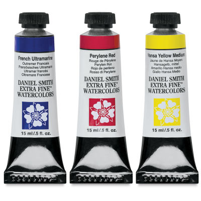 Daniel Smith Extra Fine Watercolors (French Ultramarine, Perylene Red, Hansa Yellow Medium, 15 ml, Tubes)