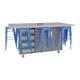CEF Ed8 Work Table with Stools, 36"H table with royal blue stools and Northsea Grey finish.