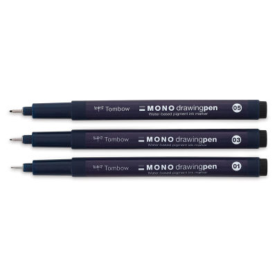 Tombow Mono Drawing Pen Set - Three pens shown horizontally and uncapped