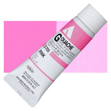 Open in modal - Holbein Acrylic Gouache - Pink, 40 ml tube and swatch