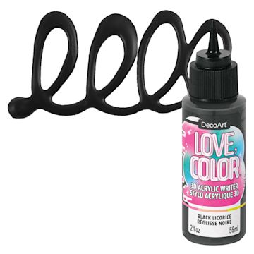 Open in modal - DecoArt Love, Color 3D Acrylic Writer - Black Licorice, 2 oz bottle and swatch