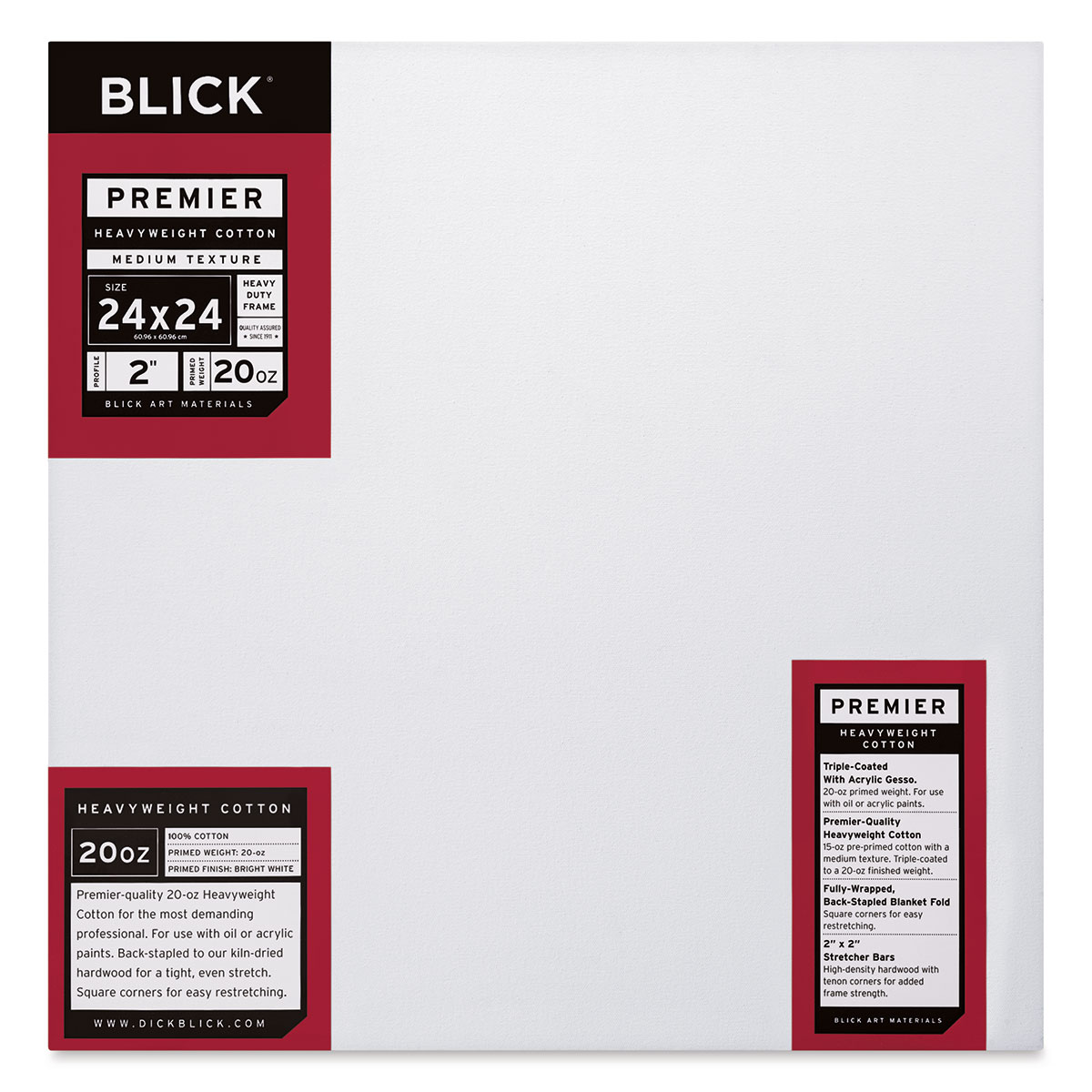 Blick Premier Heavyweight Stretched Cotton Canvas - 24" X 24", 2 ...