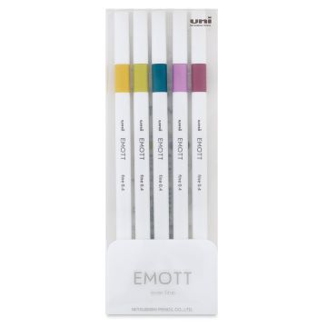 Uni Emott Fineliners - Set of 5, Retro Colors (front of package)