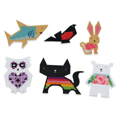 Cross Stitch Style Punched Paper Animal Shapes Kit