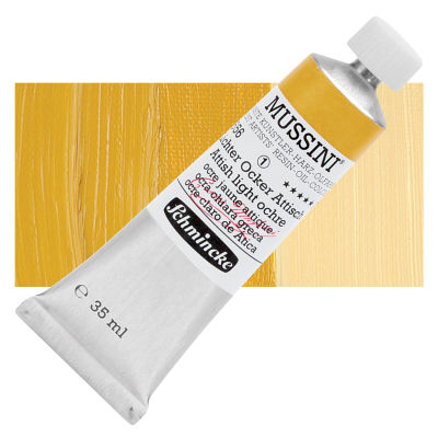 Schmincke Mussini Oil Color - Attish Light Ochre, 35 ml Swatch with Tube