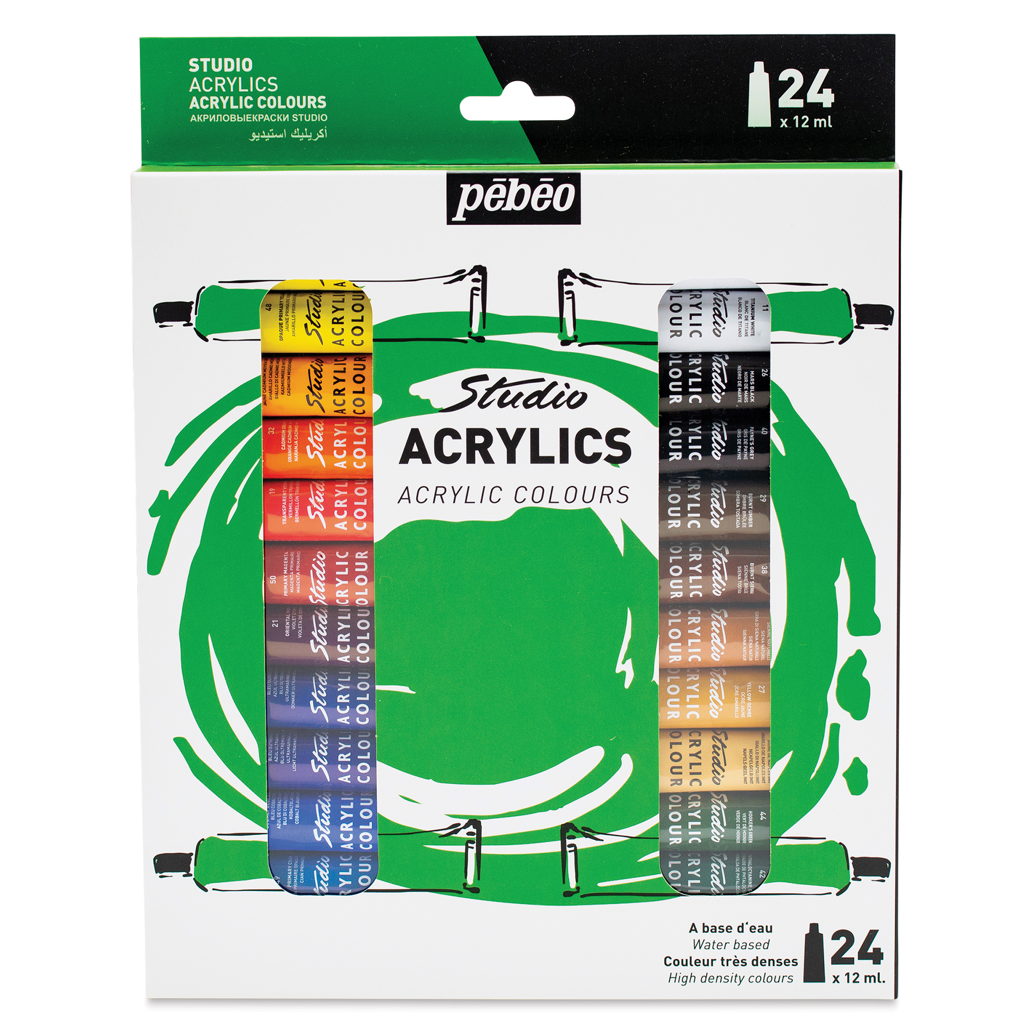 Pebeo Studio Acrylic Art and Craft Paint Set of 10 X 20ml Assorted Colours  & Brush 