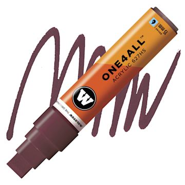 Open in modal - Molotow One4All Acrylic Marker - 15 mm Tip , Burgundy, Square Tip marker and swatch