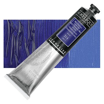Open in modal - Sennelier Extra-Fine Artist Acrylique - Dark Ultramarine Blue (Red Shade), 200 ml tube and swatch