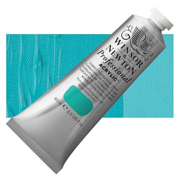 Open in modal - Winsor & Newton Professional Acrylic Paint - Cobalt Turquoise Light, 60 ml tube and swatch