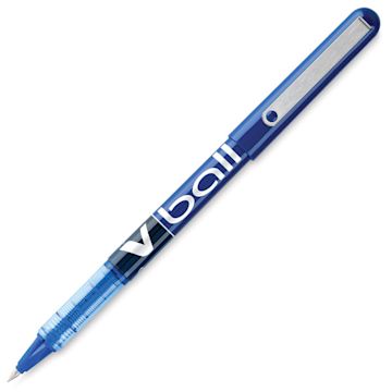 Open in modal - Pilot V-Ball Liquid Ink Roller Pen - Blue pen shown uncapped and at angle