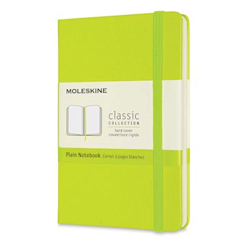 Open in modal - Moleskine Classic Hardcover Notebook - Angled view of Lemon Green Notebook, closed