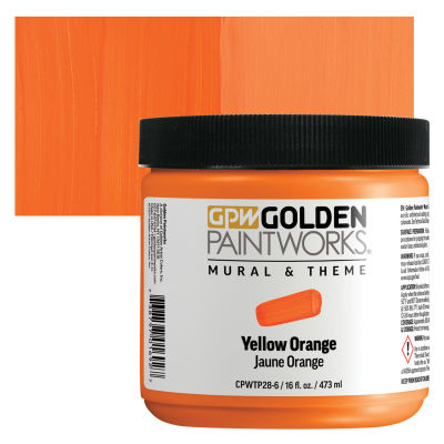Golden Paintworks Mural and Theme Acrylic Paint - Yellow Orange, 16 oz, Jar with swatch