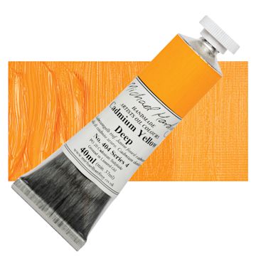 Open in modal - Michael Harding Artists Oil Paint - Cadmium Yellow Deep, 40 ml tube and swatch