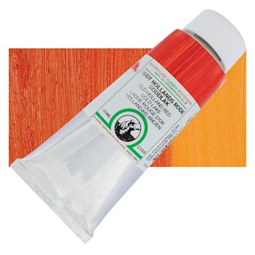 Open in modal - Old Holland Classic Oil Color - Old Holland Red Gold Lake, 125 ml tube and swatch