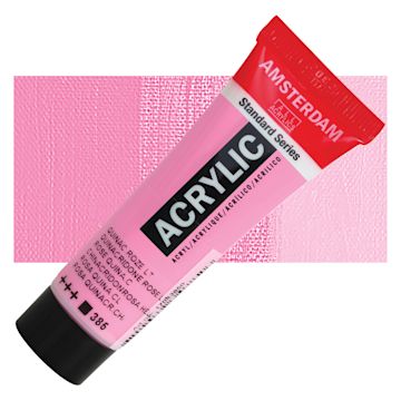 Open in modal - Amsterdam Standard Series Acrylic - Quinacridone Rose Light, 20 ml Tube and swatch
