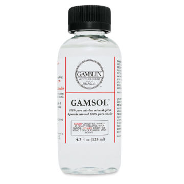 Gamblin Gamsol Odorless Mineral Spirits 125ml. Front of bottle.