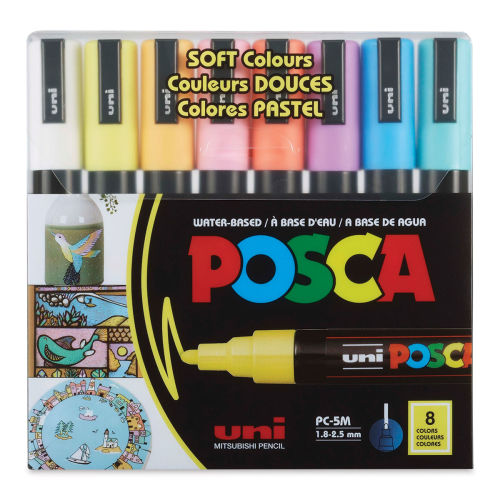 Uni-Posca Paint Marker - Soft Colors, Set of 8, Medium Tip, 2.5 mm