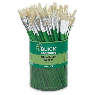 Open in modal - Blick Economy White Bristle Round Brushes - Canister of 144 pieces of Flat brushes shown