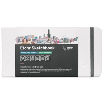 Open in modal - Etchr Mixed Media Hardbound Sketchbook - Cold Press, Panoramic, 4" x 8", 110 lb, front of packaging