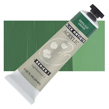 Open in modal - Blick Artists' Acrylic - Emerald Green, 2 oz tube and swatch
