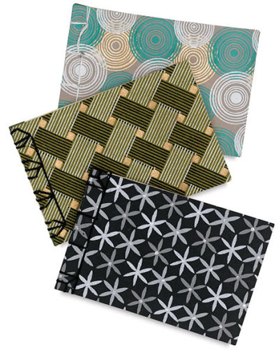Books by Hand Stab Binding Kits - 3 finished Books from Kit 2 with geometric patterns