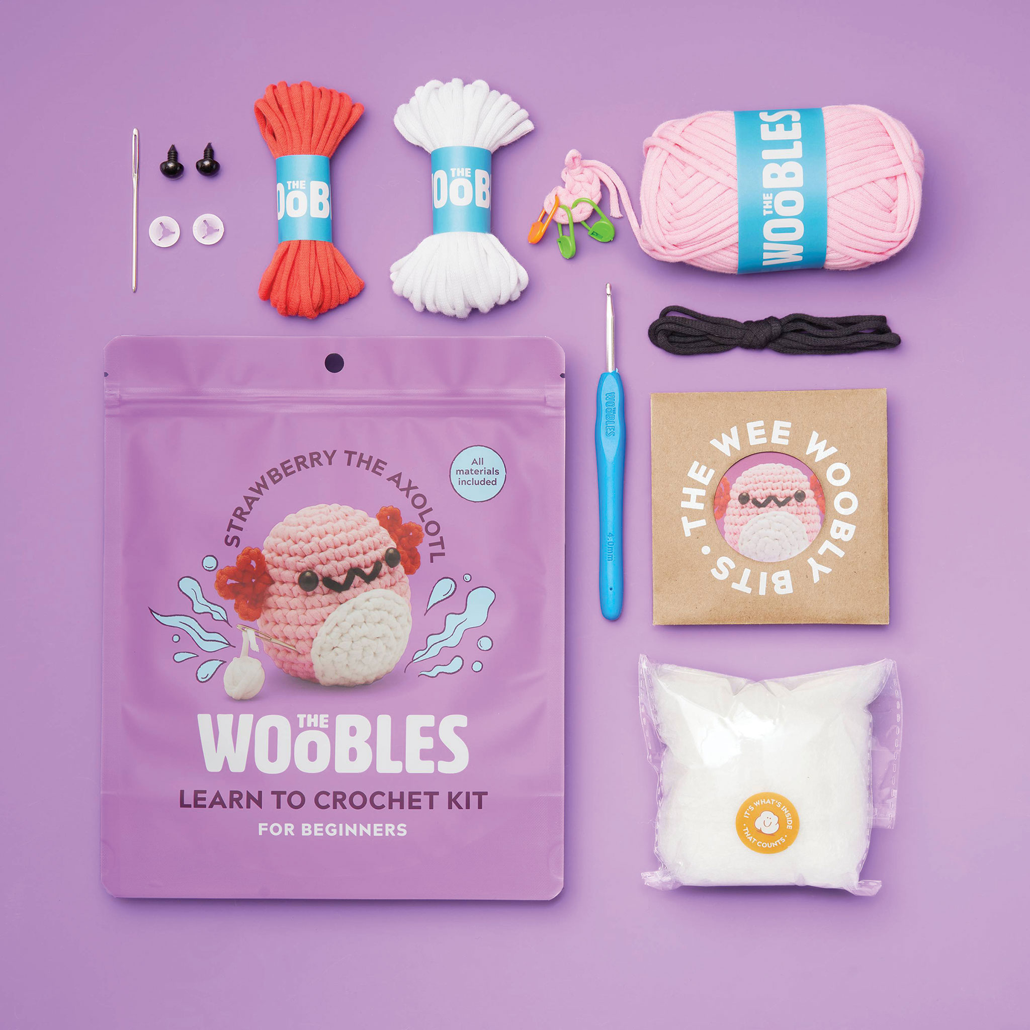The Woobles Beginner Crochet Amigurumi Kit - Axolotl