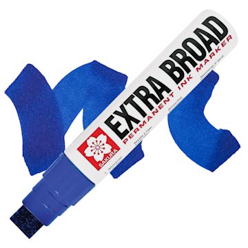 Open in modal - Sakura Extra Broad Permanent Ink Marker - Blue, swatch and marker